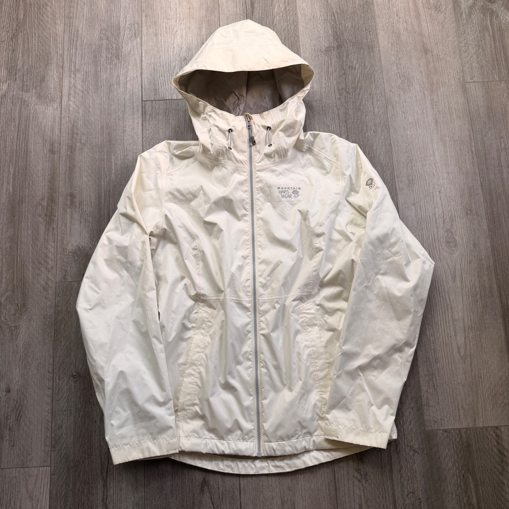 Mountain Hardwear Women's M Cream Hooded Rain Jacket Waterproof Windbreaker